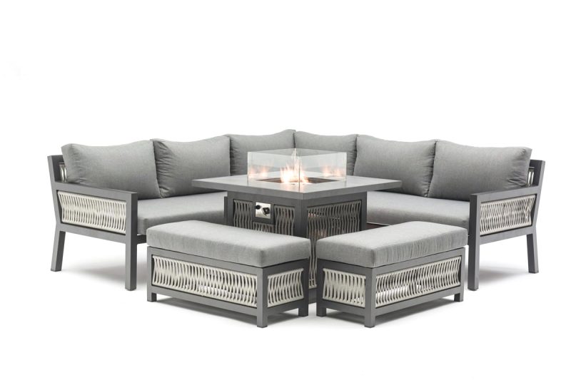 Bali Petite Corner Dining Set with Fire Pit by Firmans Direct
