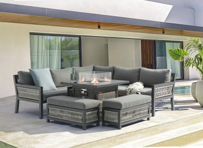 Bali Petite Corner Dining Set with Fire Pit by Firmans Direct