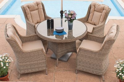 Corfu Natural 110cm Round Dining with Wingback Armchairs
