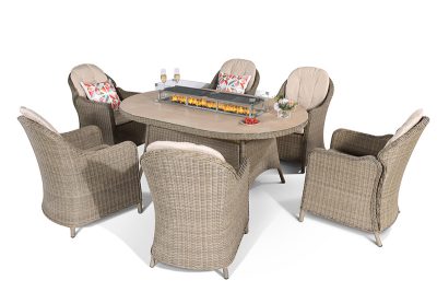 Savanna 6-Seater Elliptical Dining Set with Fire Pit